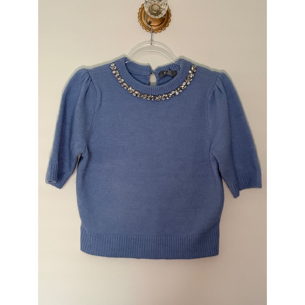 Marled Reunited Clothing Light Blue Jewel Neck Puff Sleeve Sweater NWT Size M